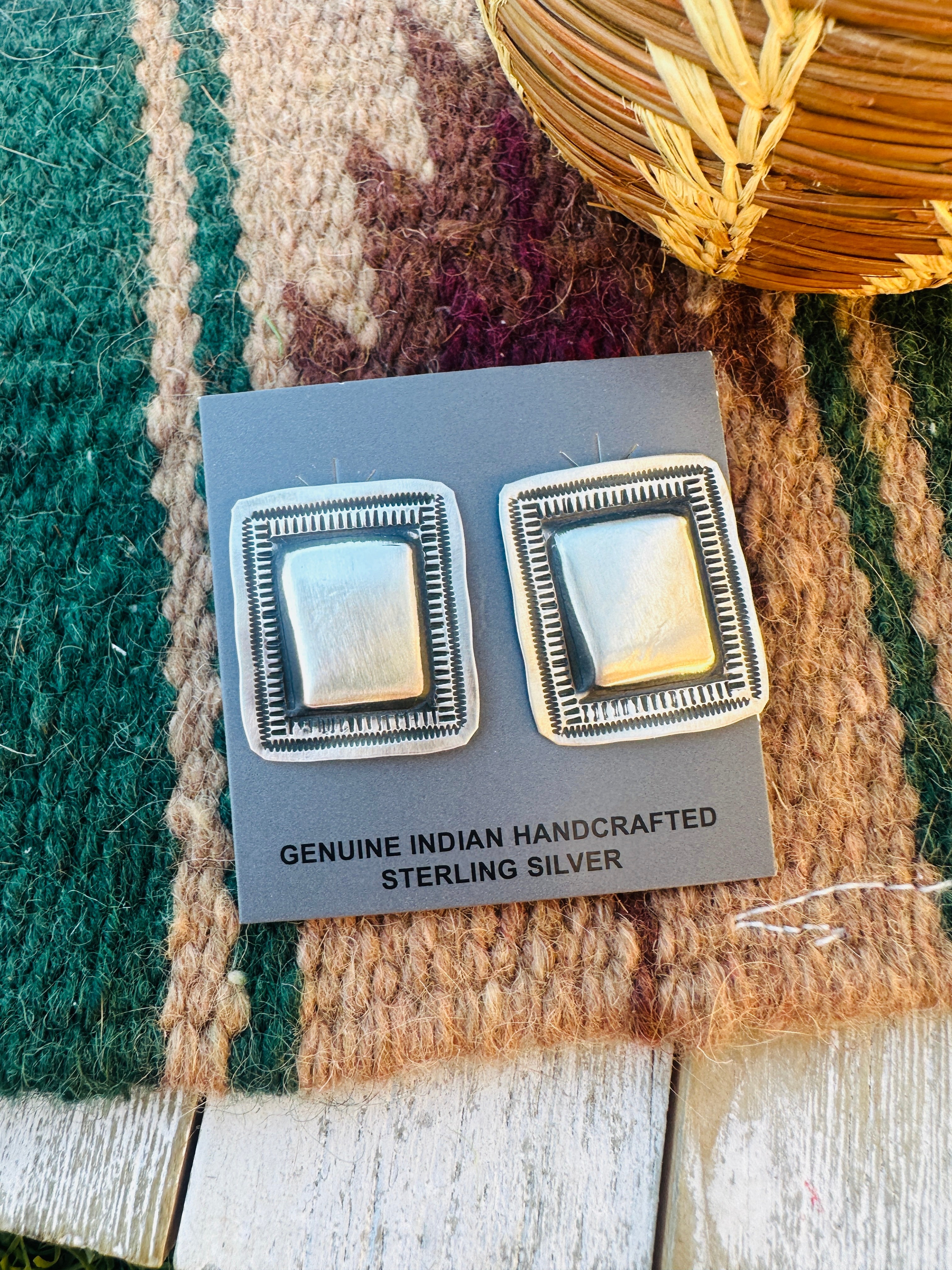Handcrafted Sterling Silver Concho Post Earrings by Leander Tahe